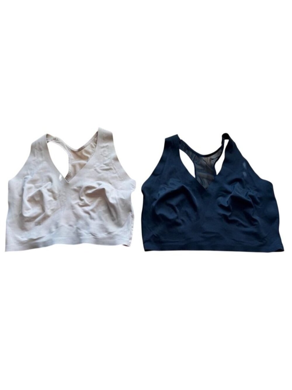 True & Co True Everybody Wide Strap Racerback Mesh Bralette Beige & Black Large